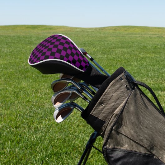 Black Purple Check Checkered Checkerboard Pattern Golf Headcover (In SItu)