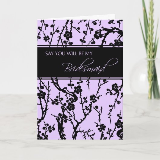 Black Purple Floral Bridesmaid Invitation Card Einladung (Vorderseite)