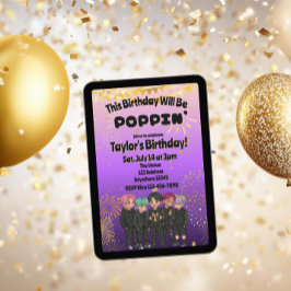 Black Purple Gold KPOP Boys Poppin' Birthday Einladung
