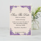 Black & Purple Jacaranda Flowers Save the Date Einladung (Stehend Vorderseite)
