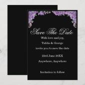 Black & Purple Jacaranda Flowers Save the Date  Einladung (Vorne/Hinten)