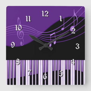 Black & Purple Musical Melody Square Wall Clock Quadratische Wanduhr