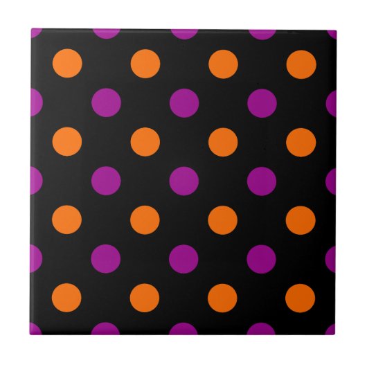 Black Purple Orange Polka Dot Pattern Fliese (Vorderseite)