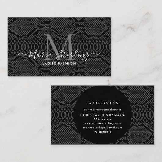 Black Python Skin Business Card Visitenkarte (Vorne/Hinten)