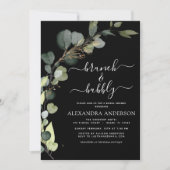 Black QR Code Brunch & Bubbly Eukalyptus Einladung (Vorderseite)