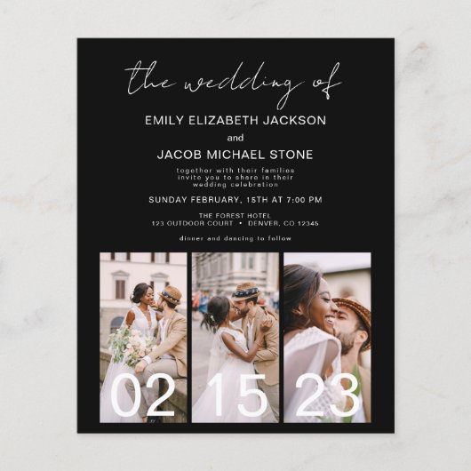 Black QR Code Calligraphy Wedding Einladung (Vorderseite)