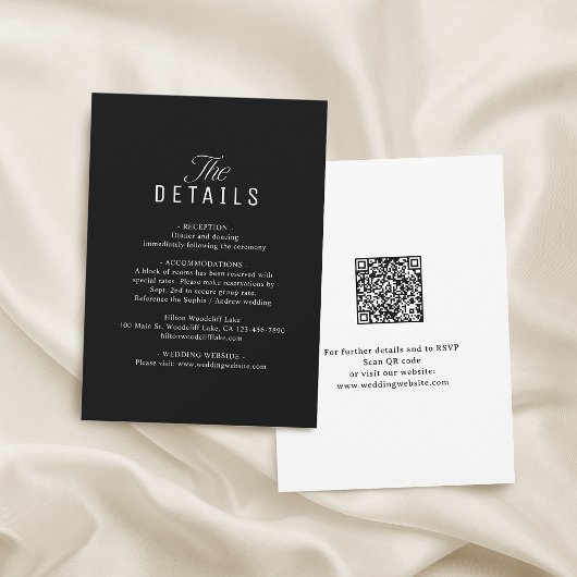 Black QR Code Classy Wedding Details Mitteilungskarte