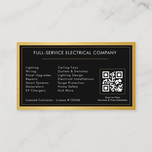 Black QR Code Electrician Electrical Contractor Visitenkarte (Rückseite)