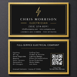 Black QR Code Electrician Electrical Contractor  Visitenkarte