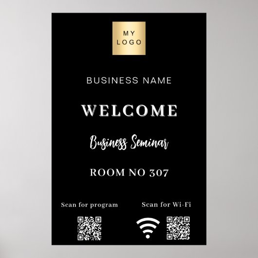 Black QR-Code Firmenlogo Seminarraum WiFi Poster (Vorne)