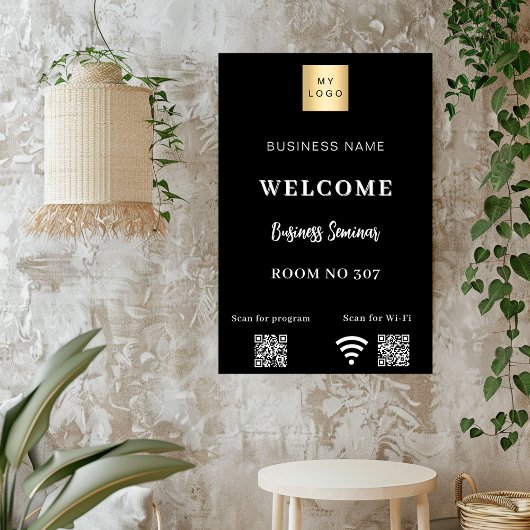 Black QR-Code Firmenlogo Seminarraum WiFi Poster