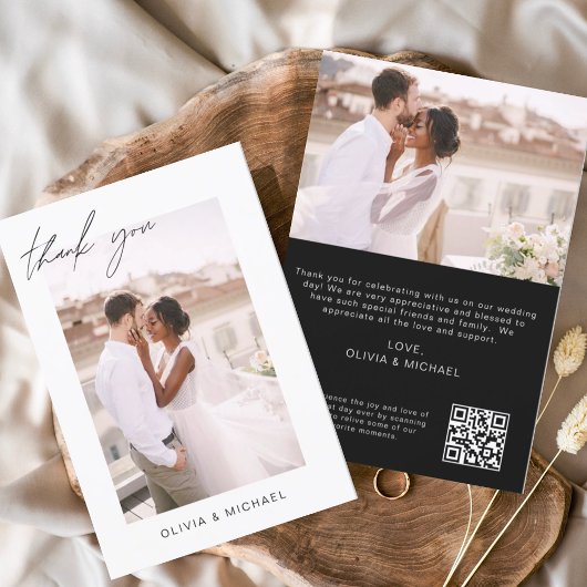 Black QR Code Hochzeit Vielen Dank Foto-Karte