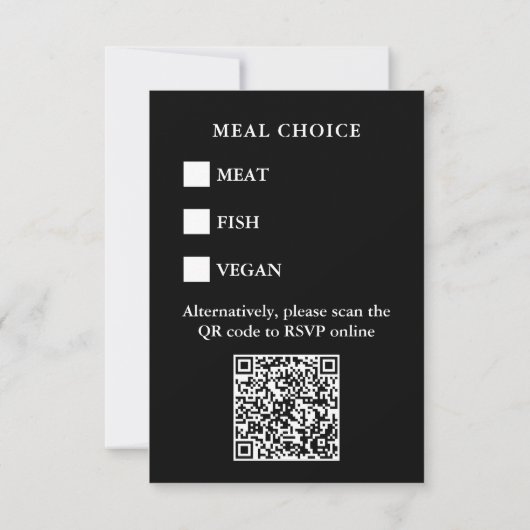 Black QR Code Meal Choice Wedding RSVP Karte (Rückseite)