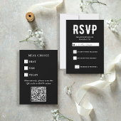 Black QR Code Meal Choice Wedding  RSVP Karte