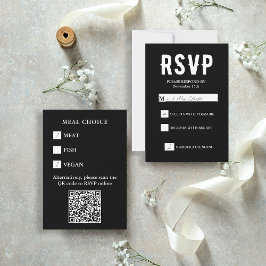 Black QR Code Meal Choice Wedding  RSVP Karte