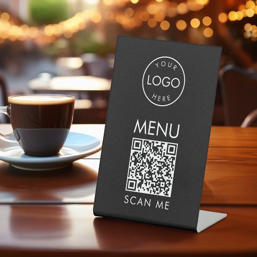 Black QR Code Menu Cafe or Restaurant Scan Me Sockelschild