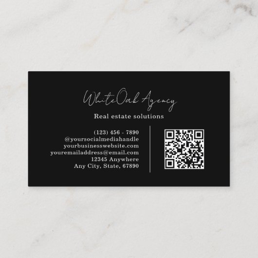 Black QR code Modern Calligraphy Script Monogram Visitenkarte (Rückseite)