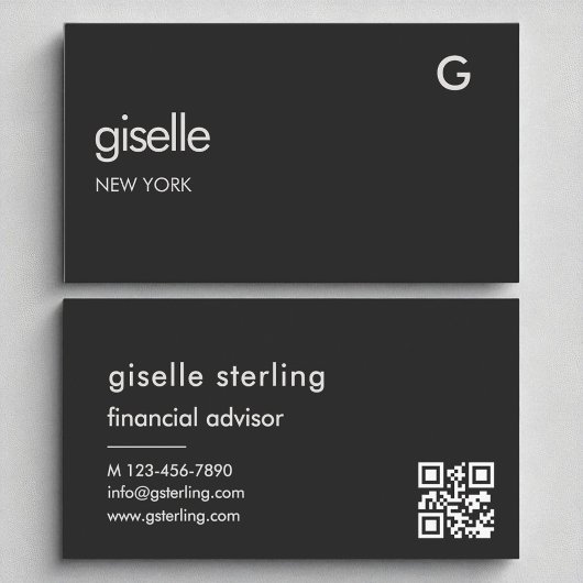 Black QR Code Monogramm des luxuriösen Finanzberat Visitenkarte