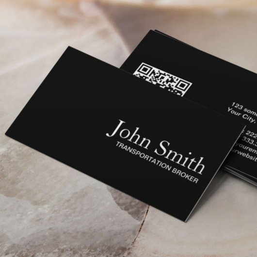 Black QR Code Transportbroker Minimalistisch Visitenkarte