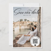 Black QR Code Wedding Website Foto Save the Date (Vorderseite)