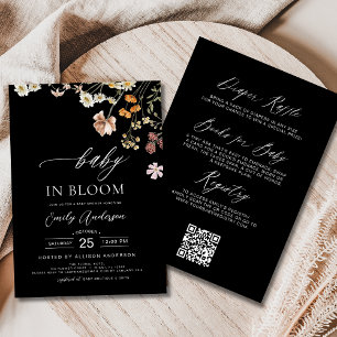 Black QR Code Wildblume Baby in Blütendusche Einladung
