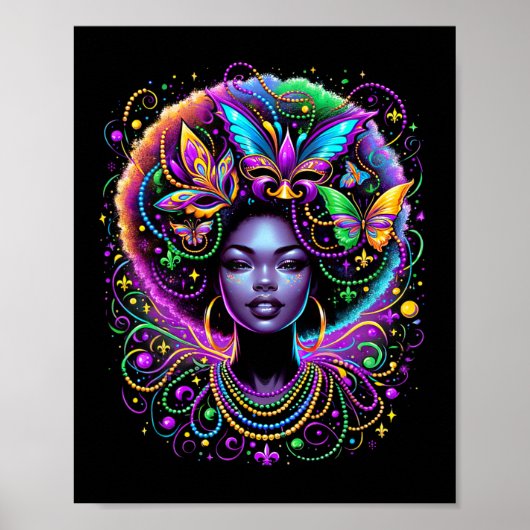 Black Queen Afro African Butterfly Beads Mask Mard Poster (Vorne)