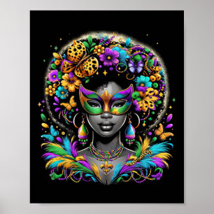 Black Queen Afro afrikanische Beads Maske Mardi Gr Poster