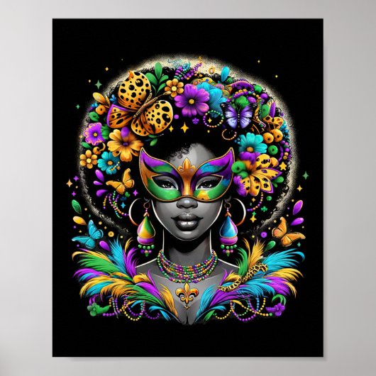 Black Queen Afro afrikanische Beads Maske Mardi Gr Poster (Vorne)