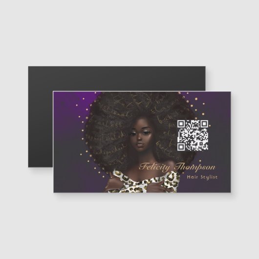 Black Queen Beauty Fashion Haare QR Code Magnetkarte (Vorne/Hinten)