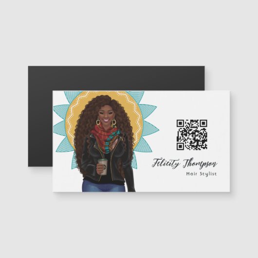 Black Queen Beauty Fashion Haare QR Code Magnetkarte (Vorne/Hinten)