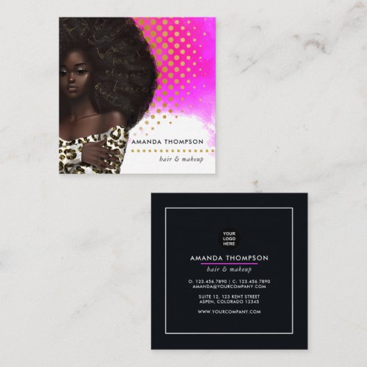 Black Queen Beauty Fashion Square Business Card Quadratische Visitenkarte (Vorne/Hinten)