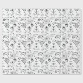 Black Queen Bee and Flowers Drawing Geschenkpapier (Flach)