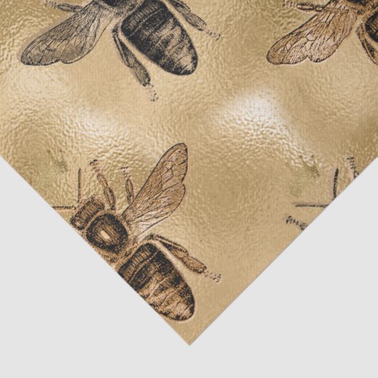 Black Queen Bees on Gold Decoupage Seidenpapier (Detail)