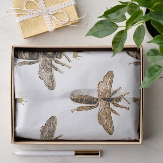 Black Queen Bees on White Decoupage Seidenpapier (Geschenk)