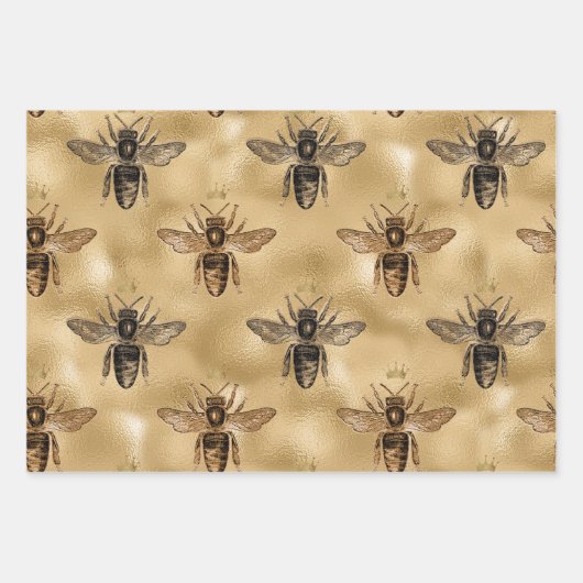 Black Queen Bienen auf Gold Geschenkpapier Set (Vorderseite 2)