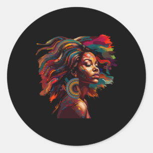 Black Queen Colorful Natural Hair Rainbow Dashiki Runder Aufkleber