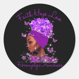 Black Queen Faith Hope Liebe Lila Fibromyalgia Aw Runder Aufkleber