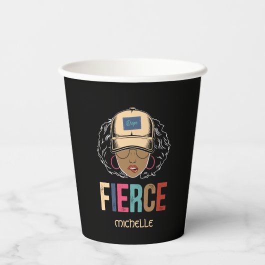 Black Queen | Fierce | Schwarze Frau Pappbecher (Rückseite)