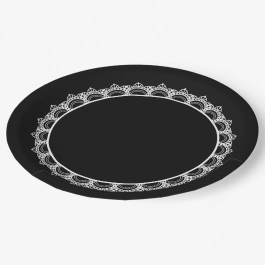 Black Queen Lace Boarder Paper Plate Pappteller (Schrägansicht)