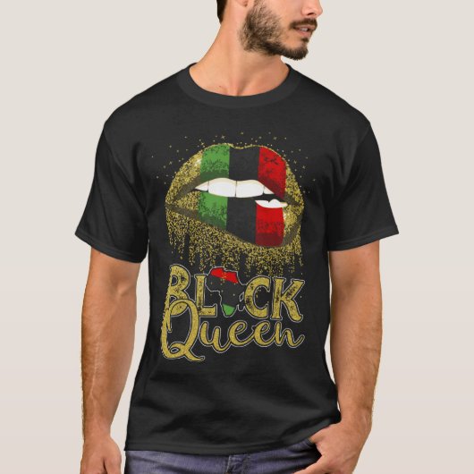 Black Queen Lips Red Green African American Flag T-Shirt (Vorderseite)