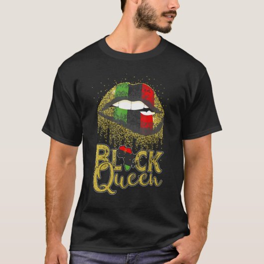 Black Queen Lips Red Green African American Flag T-Shirt (Vorderseite)
