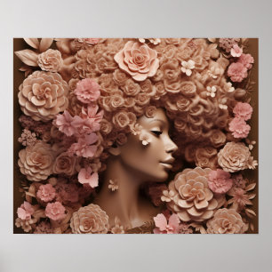 Black Queen Melanin Women 3D Blume Afro Poster