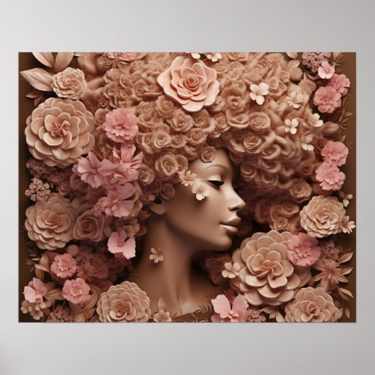 Black Queen Melanin Women 3D Blume Afro Poster (Vorne)