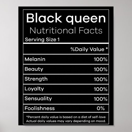 Black Queen Nutri-tion Facts T - Shirt Poster (Vorne)