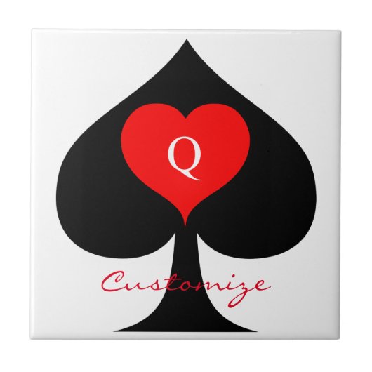 Black Queen of Spades Red Heart Thunder_Cove Fliese (Vorderseite)