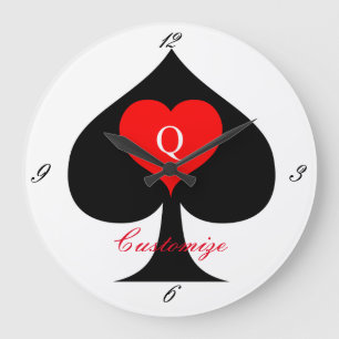 Black Queen of Spades Red Heart Thunder_Cove Große Wanduhr