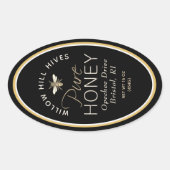 Black Queenline Honigetikett mit Bienen und Honigw Ovaler Aufkleber (Vorderseite)