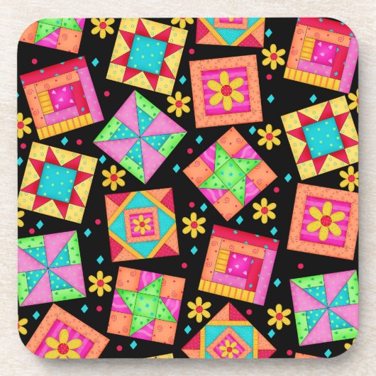 Black Quilt Block Art Cork Untersetzer (Vorderseite)