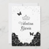 Black Quinceañera 15 Anos Blume Silberner Glitzer Einladung (Rückseite)