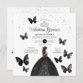 Black Quinceañera 15 Anos Buttefly Silberner Glitz Einladung (Vorne/Hinten)